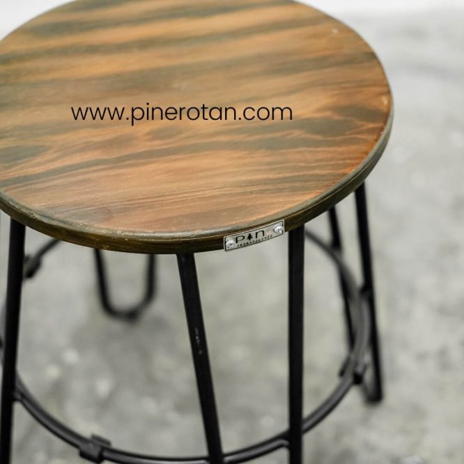 Kursi Stool Bulat Besi Minimalis Modern Cafe Resto / Bangku Vintage Pine Rotan - Dorian Stool.