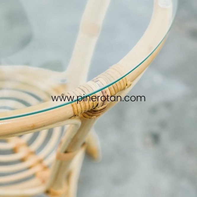 Set Meja Kursi Tamu Minimalis Rotan Alam / Kursi Ruang Tamu Modern Dengan Sandaran Dan Bantalan - Lauren Living Set.