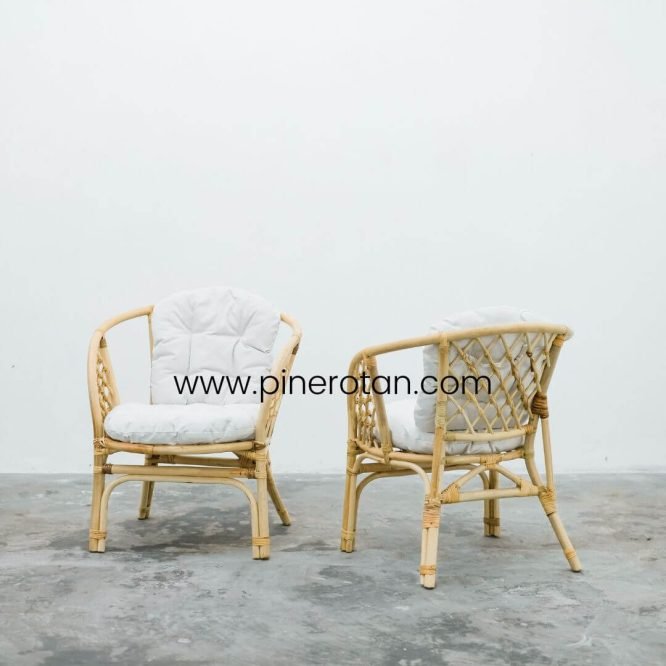 Set Meja Kursi Tamu Minimalis Rotan Alam / Kursi Ruang Tamu Modern Dengan Sandaran Dan Bantalan - Lauren Living Set.