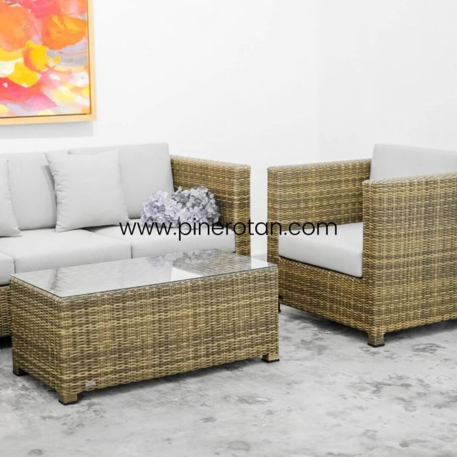 Set Meja Kursi Sofa Minimalis Modern Outdoor / Sofa Ruang Tamu Rotan Sintetis Premium - Peru Sofa Set