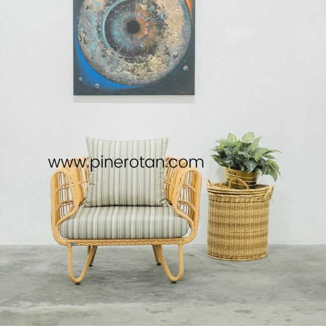 Sofa Tamu 1 Seater Minimalis Modern Pine Rotan / Kursi Sofa Outdoor Rotan Sintetis Premium Taman / Teras - Terra Sofa - Tavira 180 - Plain Honey