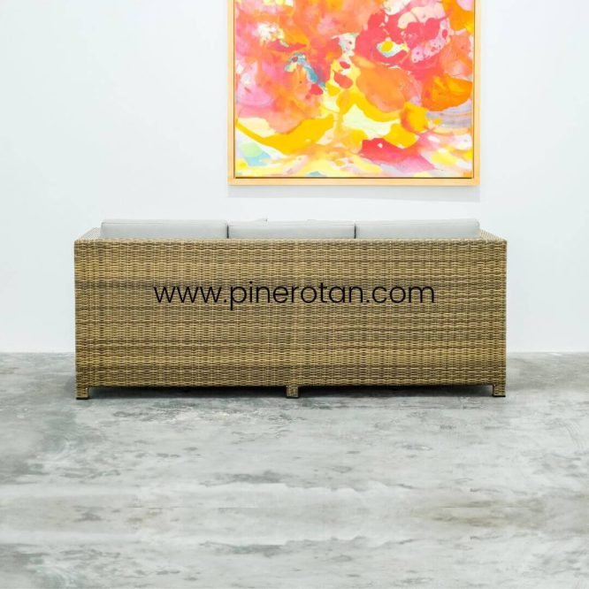 Sofa Rotan Sintetis Premium Outdoor / Sofa Teras Taman Resto Outdoor Minimalis Modern / Kursi Sofa Panjang - Peru Sofa 3 Seater - Palm Sugar.