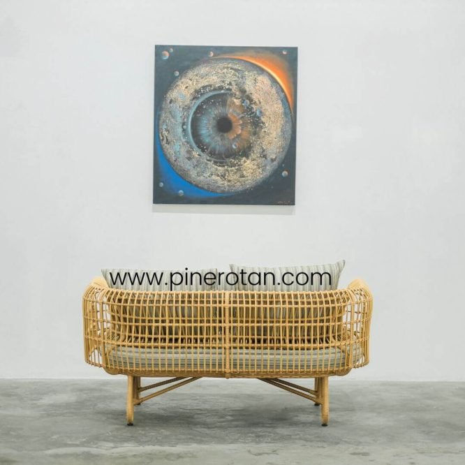 Sofa Tamu Minimalis Modern Pine Rotan / Sofa Teras Taman Rotan Sintetis Premium Outdoor - Terra Sofa 2 Seater - Tavira 180 - Plain Honey.