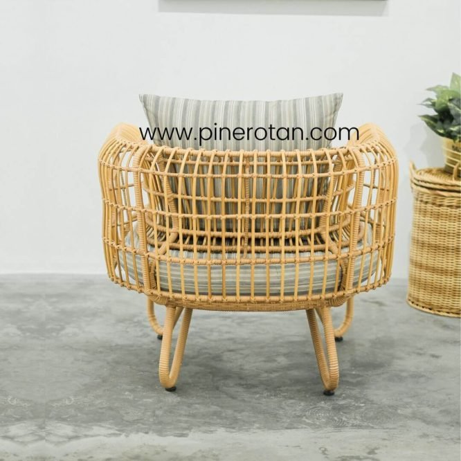 Sofa Tamu 1 Seater Minimalis Modern Pine Rotan / Kursi Sofa Outdoor Rotan Sintetis Premium Taman / Teras - Terra Sofa - Tavira 180 - Plain Honey