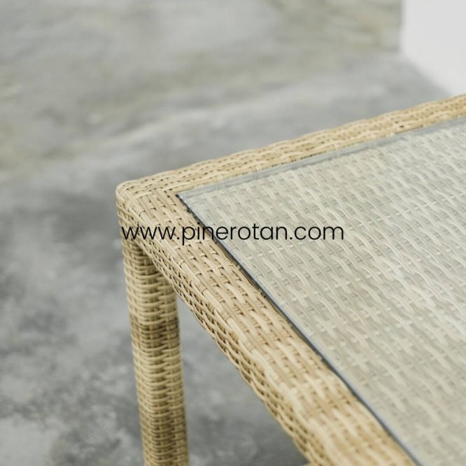 Meja Makan Panjang 200 CM Rotan Sintetis Outdoor Kapasitas 8 Kursi / Meja Makan Modern Minimalis Prasmanan Cafe Resto Pine Rotan - Esmeralda Dining Table - Seashell.