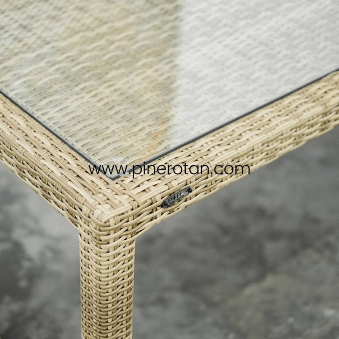 Meja Makan Panjang 200 CM Rotan Sintetis Outdoor Kapasitas 8 Kursi / Meja Makan Modern Minimalis Prasmanan Cafe Resto Pine Rotan - Esmeralda Dining Table - Seashell.