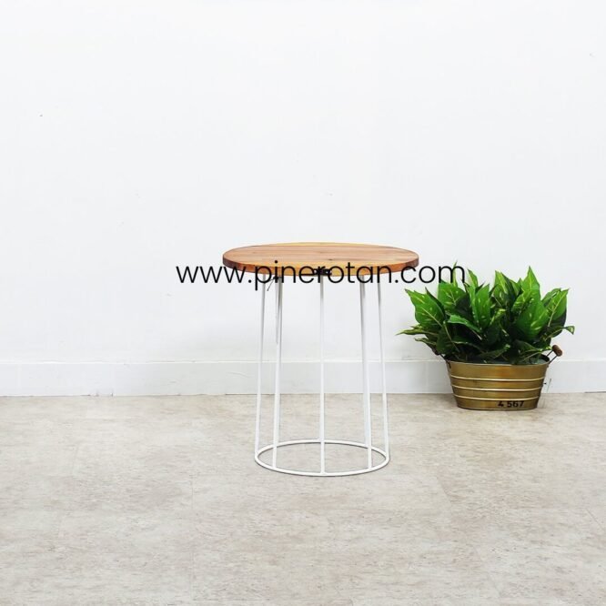 Meja Kayu Bulat Kaki Besi / Meja Kopi / Meja Teras Taman / Meja Serbaguna