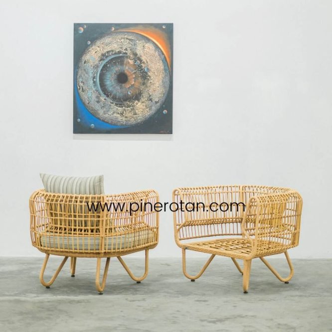 Sofa Tamu 1 Seater Minimalis Modern Pine Rotan / Kursi Sofa Outdoor Rotan Sintetis Premium Taman / Teras - Terra Sofa - Tavira 180 - Plain Honey