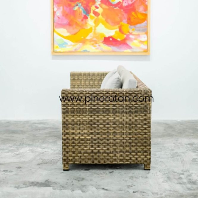 Sofa Rotan Sintetis Premium Outdoor / Sofa Teras Taman Resto Outdoor Minimalis Modern / Kursi Sofa Panjang - Peru Sofa 3 Seater - Palm Sugar.