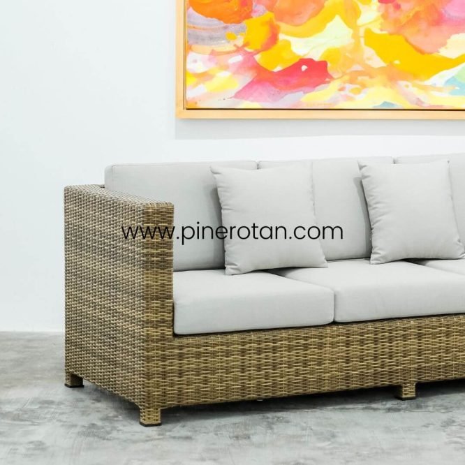Sofa Rotan Sintetis Premium Outdoor / Sofa Teras Taman Resto Outdoor Minimalis Modern / Kursi Sofa Panjang - Peru Sofa 3 Seater - Palm Sugar.