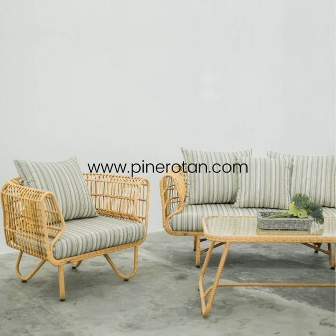 Set Sofa Tamu Minimalis Modern / Sofa Set Outdoor Rotan Sintetis Premium - Terra Sofa Set - Tavira 180 - Plain Honey.