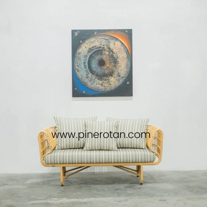 Sofa Tamu Minimalis Modern Pine Rotan / Sofa Teras Taman Rotan Sintetis Premium Outdoor - Terra Sofa 2 Seater - Tavira 180 - Plain Honey.