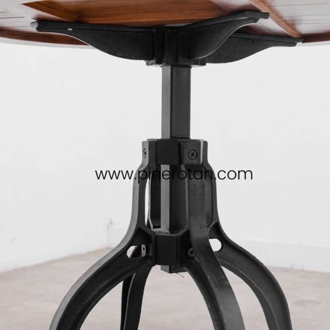 Meja Makan Resto Kayu Jati Solid Vintage Bulat Minimalis Kaki Besi Cor - Jangkar Dining Table