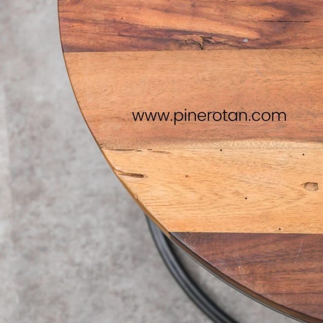 Meja Makan Resto Kayu Jati Solid Vintage Bulat Minimalis Kaki Besi Cor - Arthur Coffee Table