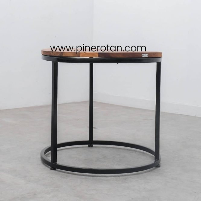 Meja Makan Resto Kayu Jati Solid Vintage Bulat Minimalis Kaki Besi Cor - Arthur Coffee Table