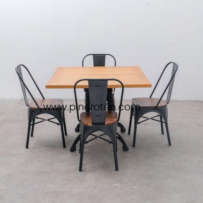 Meja Kursi Dining Industrial - Harley Polos Dining Set - Lotus DC