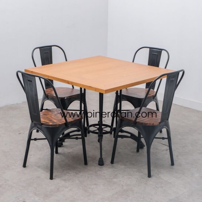 Meja Kursi Makan Industrial - Harley Polos Dining Set - Lotus DC