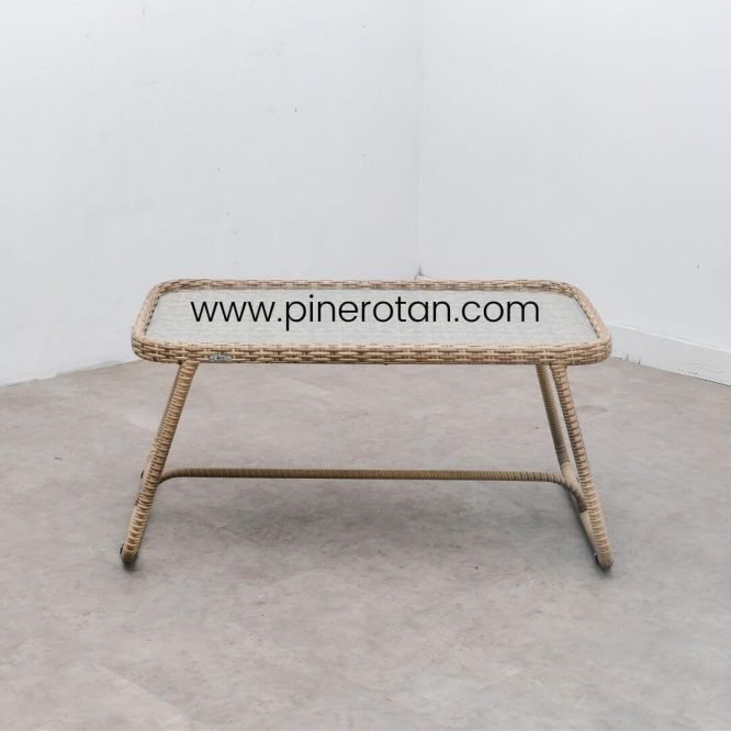 Meja Tamu Rotan Sintetis / Meja Kopi Outdoor Minimalis Modern Cafe / Marlyn Coffee Table - Seashell