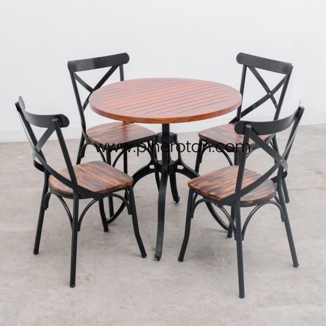 Set Meja Makan Bulat Kayu Vintage Resto Cafe 4 Kursi Besi Minimalis / Jangkar Dining Set - Colony Dining Chair