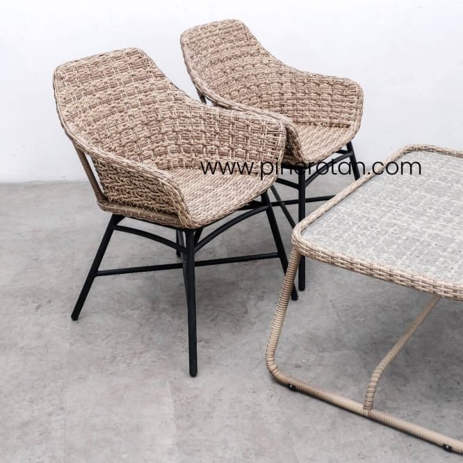 Set Meja Kursi Tamu / Taman Minimalis Rotan Sintetis Premium Outdoor / Marlyn Living Set - Seashell