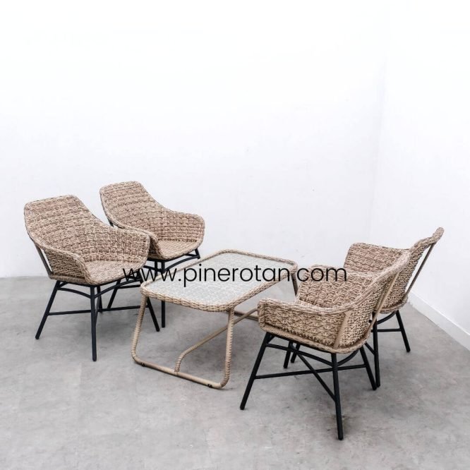 Set Meja Kursi Tamu / Taman Minimalis Rotan Sintetis Premium Outdoor / Marlyn Living Set - Seashell