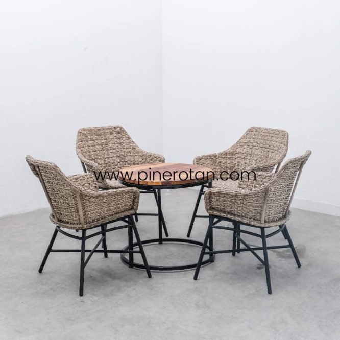 Set Meja Tamu Kayu Minimalis Kursi Rotan Sintetis Premium Cafe / Resto / Marlyn Living Set - Seashell - Arthur Coffee Table