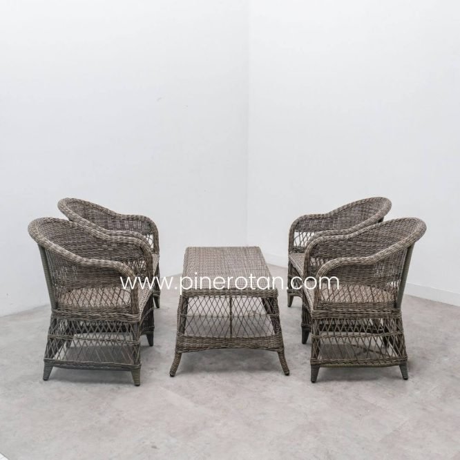 Set Meja Kursi Tamu / Teras / Taman Rotan Sintetis Outdoor 4 Kursi / King Arthur Living Set - Kobo Grey