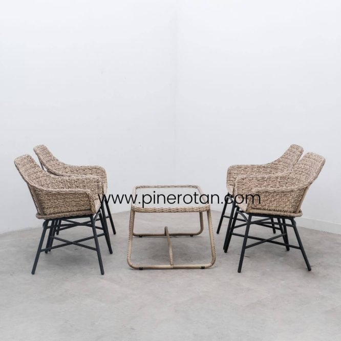 Set Meja Kursi Tamu / Taman Minimalis Rotan Sintetis Premium Outdoor / Marlyn Living Set - Seashell