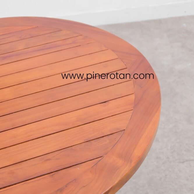 Meja Makan Resto Kayu Jati Solid Vintage Bulat Minimalis Kaki Besi Cor - Jangkar Dining Table