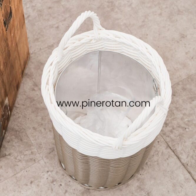 Tempat Sampah Anyaman Rotan - Bendera Basket Grey - White