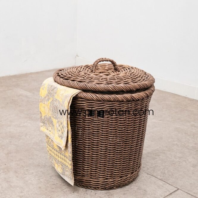 Keranjang Laundry Rotan SintetisRing Laundry Basket – Dark brown