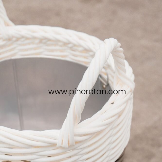 Wadah Sampah Anyaman Rotan - Bendera Basket Grey - White