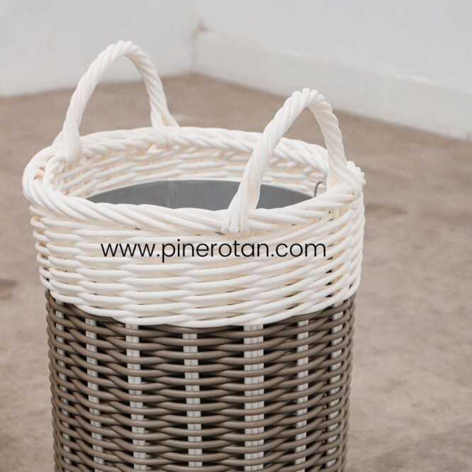 Keranjang Sampah Sintetis Rotan - Bendera Basket Grey - White
