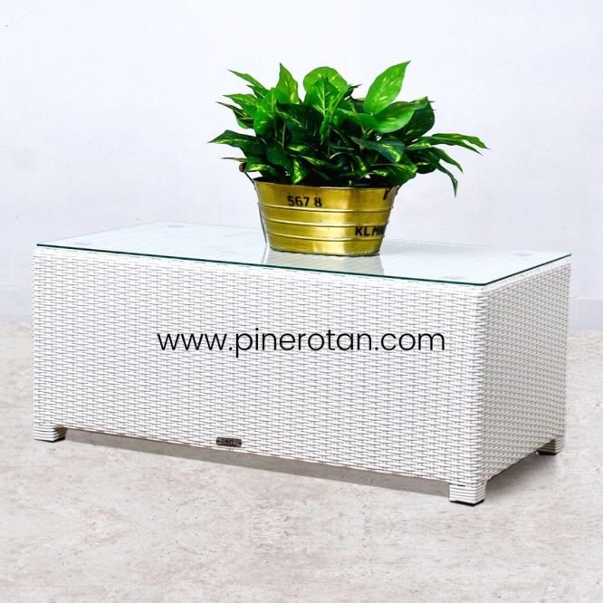 Set Meja Kursi / Tamu Teras Rotan Sintetis Premium Outdoor Berkualitas / Kingstone Lazy Living Set - North Coffee Table - White.
