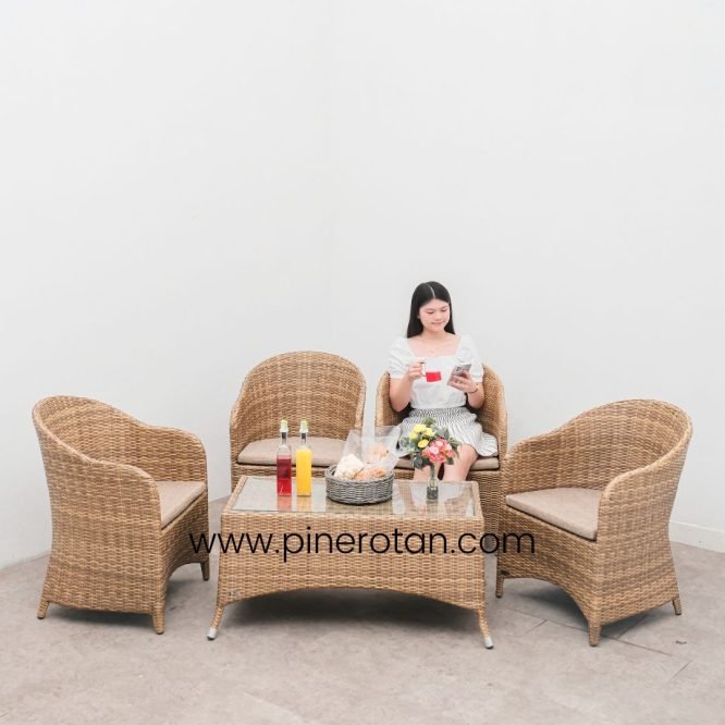 Meja Tamu Rotan Sintetis - Arthur LS 4X1 - Kenko CT - Honey Streaky - Cushion