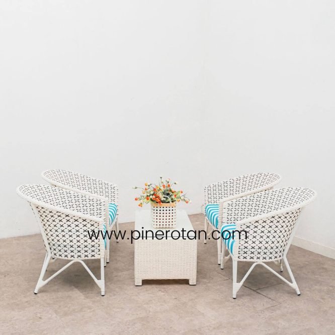 Set Meja Kursi / Tamu Teras Rotan Sintetis Premium Outdoor Berkualitas / Kingstone Lazy Living Set - North Coffee Table - White.