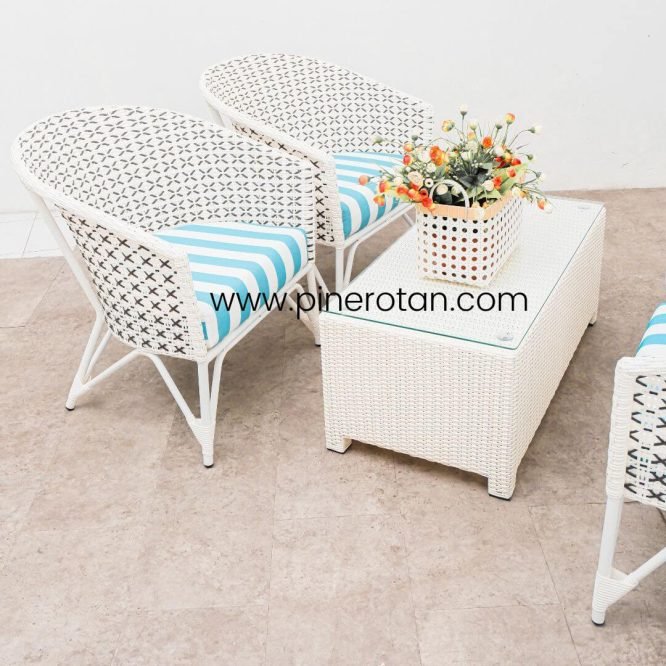 Set Meja Kursi / Tamu Teras Rotan Sintetis Premium Outdoor Berkualitas / Kingstone Lazy Living Set - North Coffee Table - White.