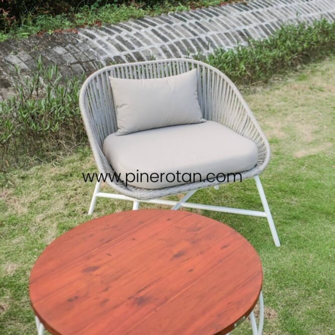 Kursi Taman / Teras Set Rope Dengan Meja Bulat Minimalis Modern / Cleopatra Terrace Set - Labu Coffee Table