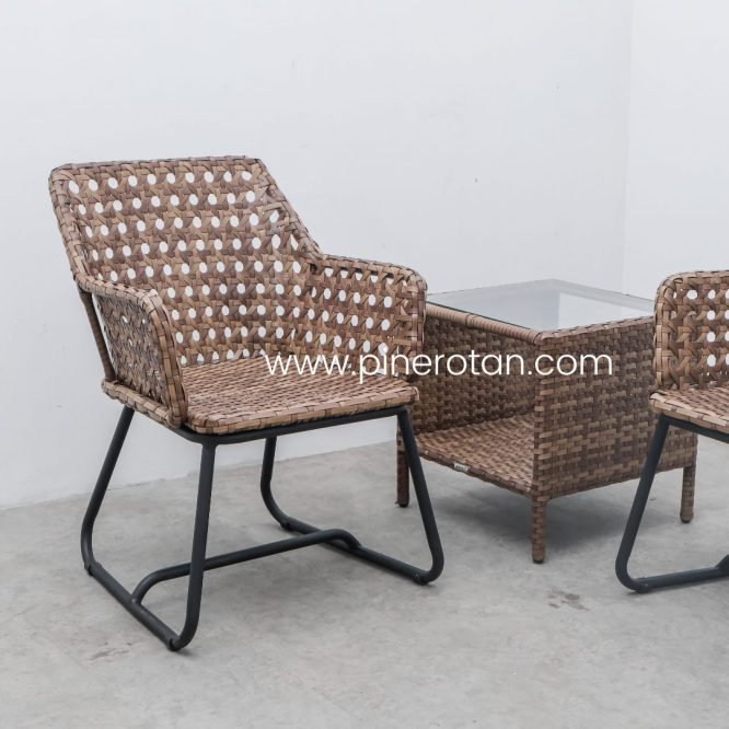 Teras Set Minimalis Rotan Sintetis Premium 2 Kursi Outdoor Modern / Maroko Terrace Set - Fema Side Table - Red Pine