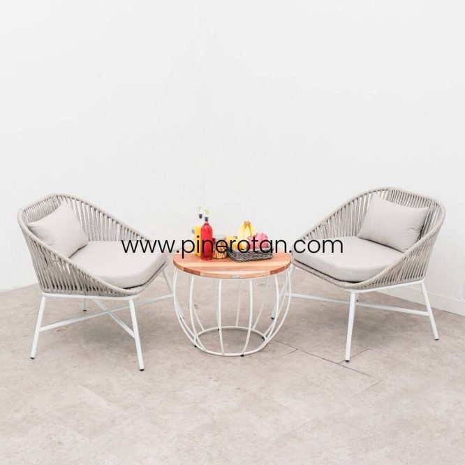 Kursi Taman / Teras Set Rope Dengan Meja Bulat Minimalis Modern / Cleopatra Terrace Set - Labu Coffee Table