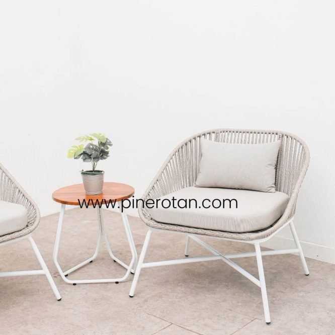 Teras Set Modern Minimalis / Kursi Rope Meja Bulat Rumah / Taman / Vila - Cleopatra Terrace Set - Milan Side Table II.