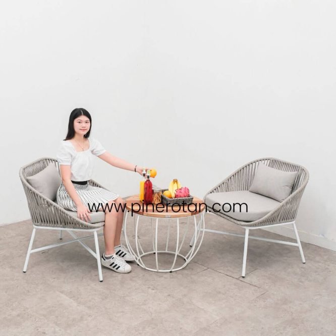 Kursi Taman / Teras Set Rope Dengan Meja Bulat Minimalis Modern / Cleopatra Terrace Set - Labu Coffee Table