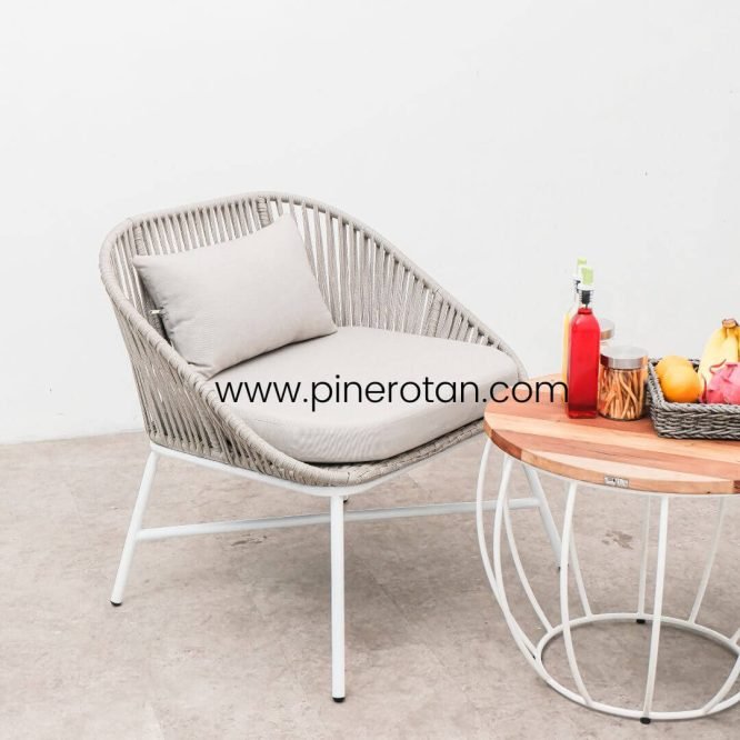 Kursi Taman / Teras Set Rope Dengan Meja Bulat Minimalis Modern / Cleopatra Terrace Set - Labu Coffee Table