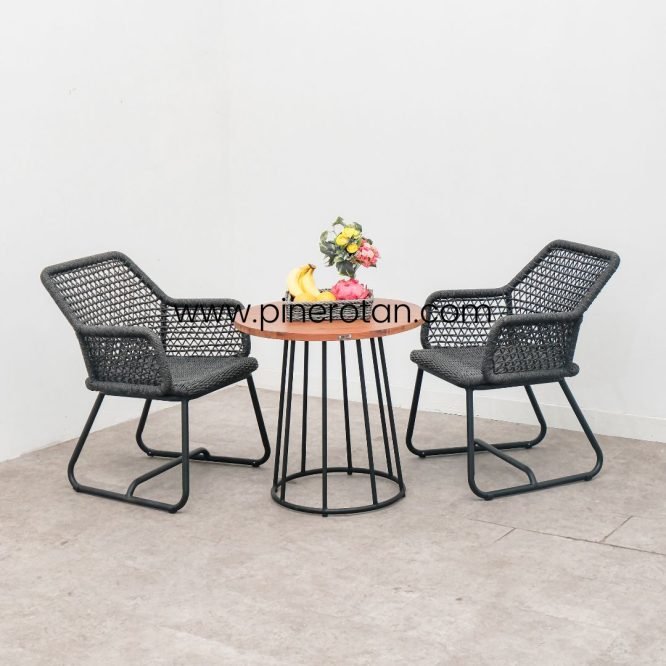 Meja Kopi Bulat Kursi Rope Polyeste Premium Teras Set Minimalis Modern / Maroko Rope Terrace Set - Maroko Coffee Table Kayu.