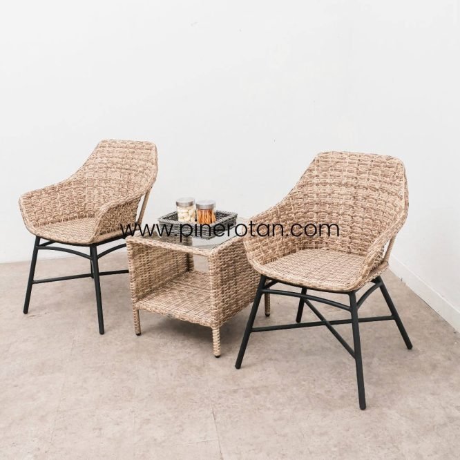 Kursi Teras Set Rotan Sintetis Minimalis Modern Pine Rotan Seashell / Marlyn Terrace Set - Fema Side Table - Seashell