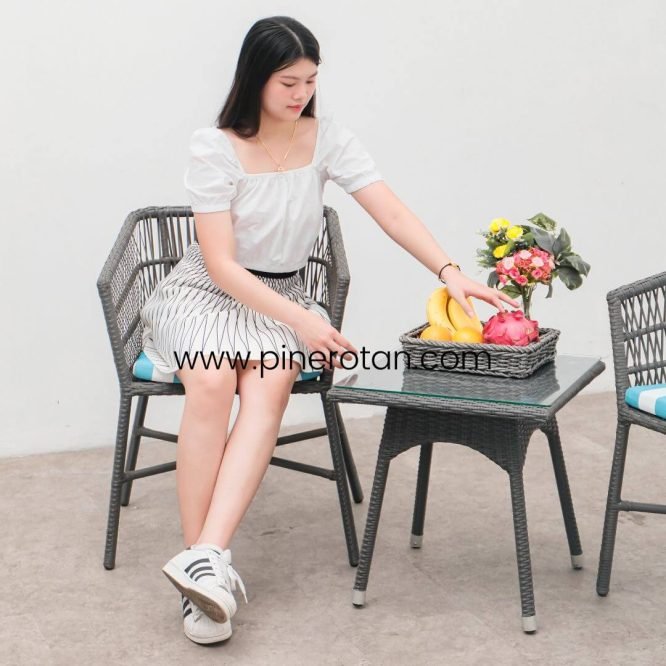 Kursi Meja Teras / Taman / Villa / Hotel Minimalis Outdoor + Bantalan / Salute Terrace Set - Pine Side Table - Slate Grey