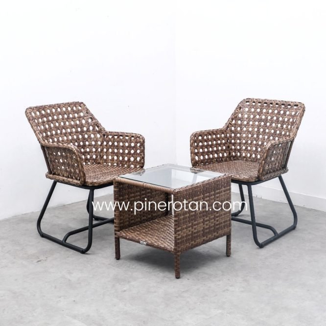 Teras Set Minimalis Rotan Sintetis Premium 2 Kursi Outdoor Modern / Maroko Terrace Set - Fema Side Table - Red Pine