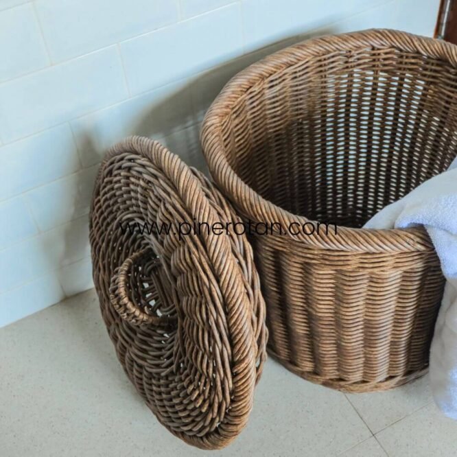 Keranjang Laundry Serbaguna Rotan Sintetis Premium Anti Air Dan Jamur / Ring Laundry Basket - Dark brown.