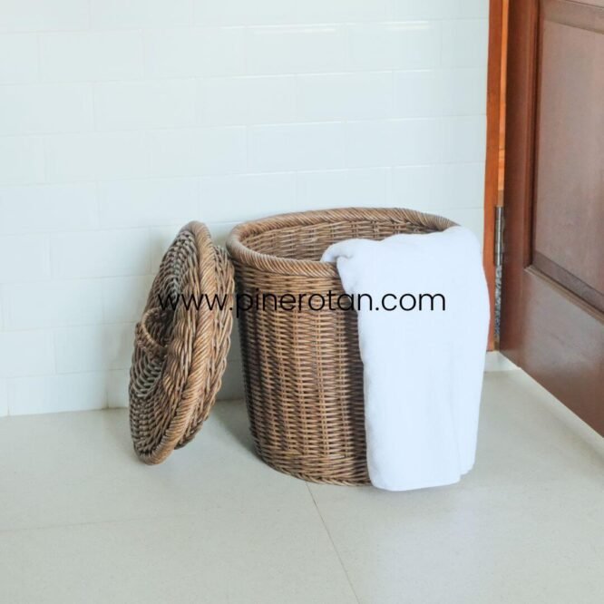 Keranjang Laundry Serbaguna Rotan Sintetis Premium Anti Air Dan Jamur / Ring Laundry Basket - Dark brown.