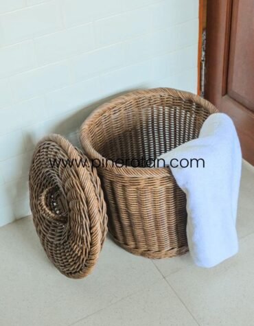 Keranjang Laundry Serbaguna Rotan Sintetis Premium Anti Air Dan Jamur / Ring Laundry Basket - Dark brown.
